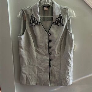 Vintage Gray Skirt Set with Black Embroidery